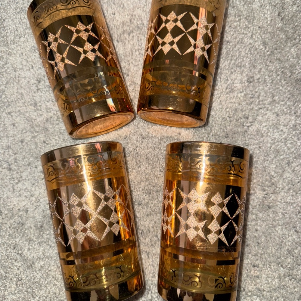 Vintage Gold Patterned Juice Glasses Set Gold embellishment